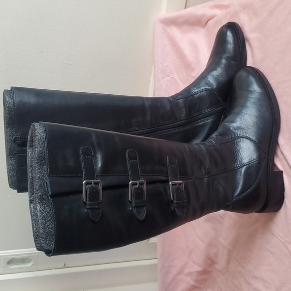 Ecco Shoes Ecco Black Leather Knee High With Buckles Zipup Boots Womens Sz 38 Us 7 75 Poshmark